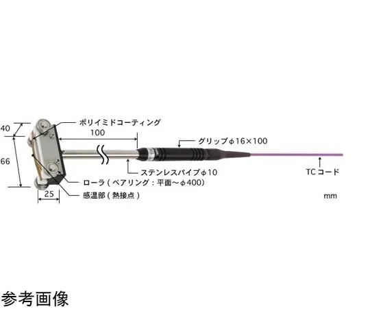 65-3529-35　Temperature Sensor U Series for Moving/Rotating Surface -50~200°C Roller Type (Bearing) 40 x 66 E Type Straight, Parallel　U-221E-01-D0-1-TC1-ASP