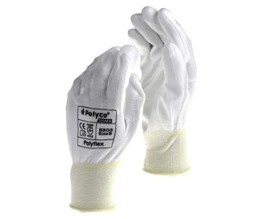 63-4890-98　BM Polyco Polyflex Nylon Polyurethane-Coated General Purpose Gloves, size 8, White　8802