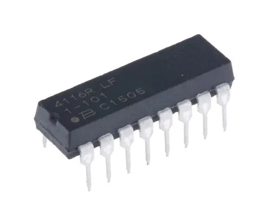 63-4852-03　Bourns Isolated Resistor Array 100Ω ±2% 8 Resistors, 2.25W Total, DIP package 4100R Through Hole　4116R-1-101LF