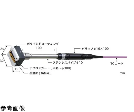 65-3529-41　Temperature Sensor for Moving/Rotating Surface Contact Support Type UX Series -50~250°C Guard Type (Teflon) 25 x 32 E Type Straight, Parallel　UX-111E-01-D0-1-TC1-ASP