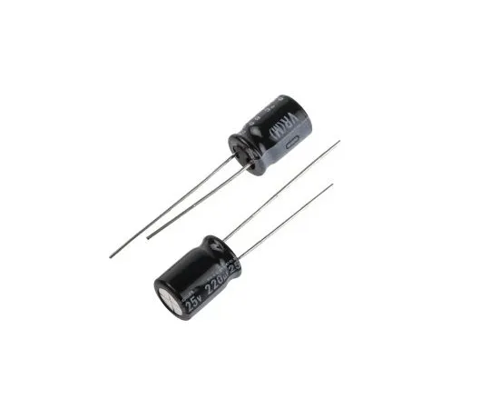 63-4847-54　Nichicon 220μF 25V dc Aluminium Electrolytic Capacitor, Through Hole 8 (Dia.) x 11.5mm +85°C 8mm 3.5mm　UVR1E221MPD