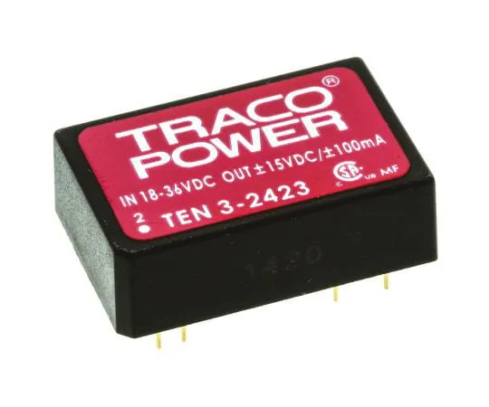 63-4732-59　TRACOPOWER TEN 3 3W Isolated DC-DC Converter Through Hole, Voltage in 18 → 36 V dc, Voltage out ±15V dc　TEN 3-2423