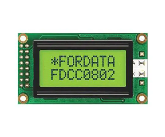63-4681-46　Fordata FC0802B00-FHYYBW-51LE FC Alphanumeric LCD Alphanumeric Display, Green, Yellow on Yellow-Green, 2 Rows by 8　FC0802B00-FHYYBW-51LE