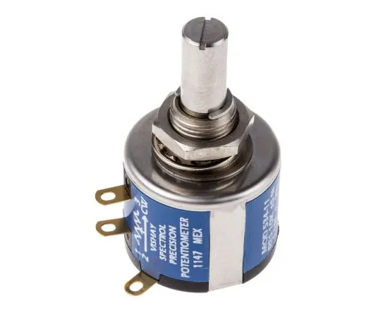 63-4800-36　Vishay 534 Series Wirewound Potentiometer with a 6.35 mm Dia. Shaft 10-Turn, 10kΩ, ±5%, 2W, ±20ppm/°C, Panel Mount　534B1103JL
