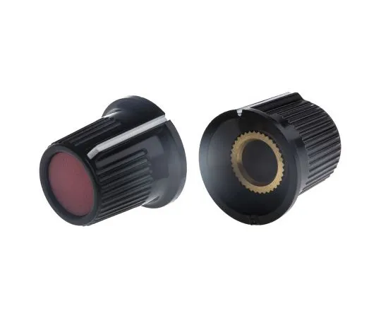 63-4748-11　RS PRO Potentiometer Knob, Grub Screw Type, 16.2mm Knob Diameter, Black, Red, 6mm Shaft　259-6890