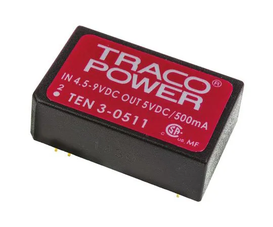 63-4741-68　TRACOPOWER TEN 3 3W Isolated DC-DC Converter Through Hole, Voltage in 4.5 → 9 V dc, Voltage out 5V dc　TEN 3-0511