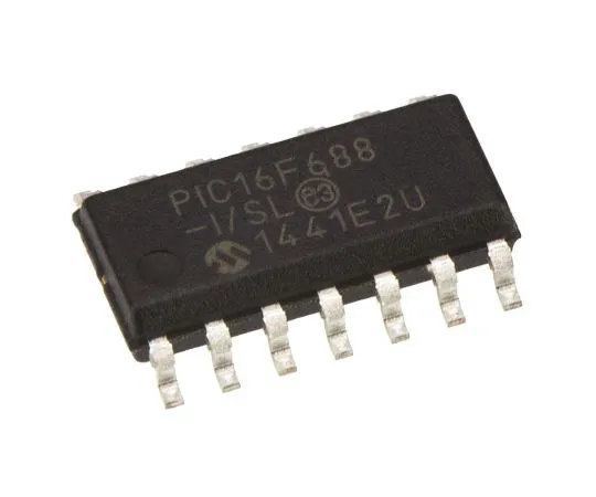 63-4895-74　Microchip, 8bit PIC Microcontroller, 20MHz, 4096 x 14 words, 256 B Flash, 14-Pin SOIC　PIC16F688-I/SL