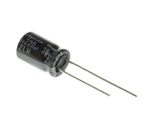 63-4985-10　Rubycon 220μF 35V dc Aluminium Electrolytic Capacitor, Through Hole 8 (Dia.) x 11.5mm +105°C 8mm 3.5mm　35ZLH220MEFC8X11.5