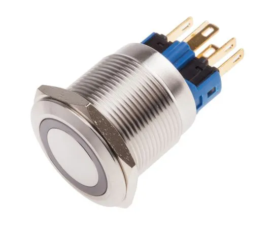 63-5125-56　RS PRO Single Pole Double Throw (SPDT) Latching Blue LED Push Button Switch, IP65, IP67, 22 (Dia.)mm, Panel Mount, 24V　811-8496
