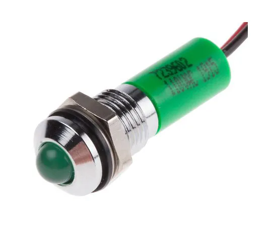 63-5024-16　RS PRO Green Indicator, 110 V ac, 8mm Mounting Hole Size, Lead Wires Termination, IP67　723-9602