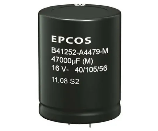 63-5086-14　EPCOS 4700μF 100V dc Aluminium Electrolytic Capacitor, Through Hole 35 (Dia.) x 50mm +105°C 35mm 10mm　B41252A9478M000
