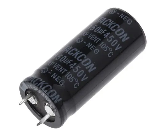 63-4987-72　RS PRO 150μF 450V dc Aluminium Electrolytic Capacitor, Through Hole 22 (Dia.) x 50mm +105°C 22mm 10mm 50mm　706-3308