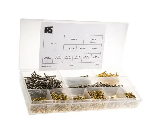 63-6545-95　RS Pro Brass, Steel 1250 Piece Slot Drive Screw/Bolt, Nut & Washer Kit　100-226