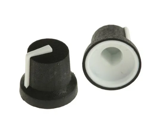 63-5092-25　RS Potentiometer Knob, Push-On Type, 16.8mm Knob Diameter, Black, D Shaped Shaft Type, 6mm Shaft　777-7366