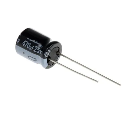 63-5043-10　Nichicon 470μF 25V dc Aluminium Electrolytic Capacitor, Through Hole 10 (Dia.) x 12.5mm +105°C 10mm 5mm　UVY1E471MPD