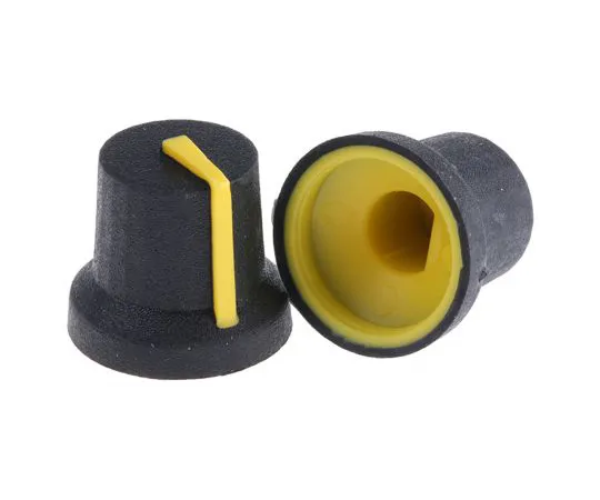 63-5092-27　RS Potentiometer Knob, Push-On Type, 16.8mm Knob Diameter, Black, D Shaped Shaft Type, 6mm Shaft　777-7375