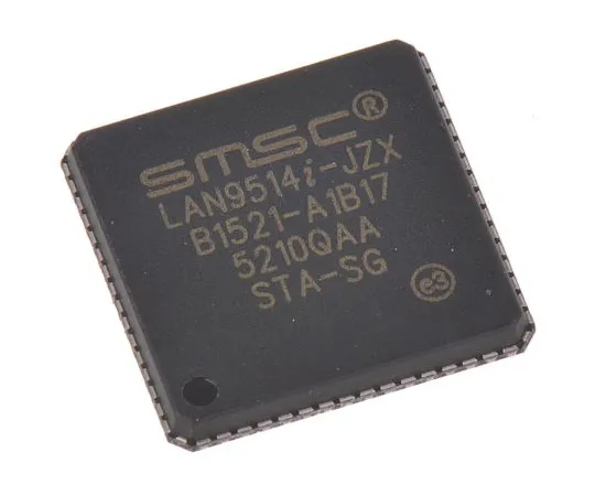 63-5112-97　Microchip, Ethernet Controller, 1.5 Mbps, 12 Mbps, 480 Mbps, 3.3 V, 64-Pin QFN　LAN9514I-JZX