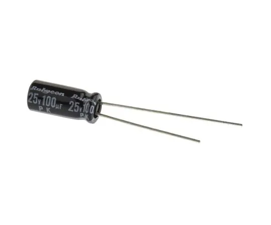63-5078-51　Rubycon 100μF 25V dc Aluminium Electrolytic Capacitor, Through Hole 5 (Dia.) x 11mm +85°C 5mm 2mm　25PK100MEFC5X11