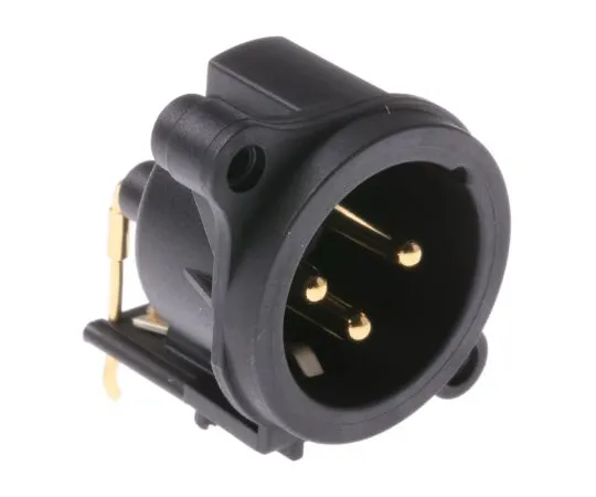 63-5028-02　Neutrik 3 Way Right Angle Panel Mount XLR Connector, Male, Gold Cobalt over Enickel Plated Contacts, 50 V　NC3MAH