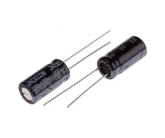 63-4998-20　RS PRO 220μF 35V dc Aluminium Electrolytic Capacitor, Through Hole 8 (Dia.) x 16mm +105°C 8mm 3.5mm 16mm　711-1261
