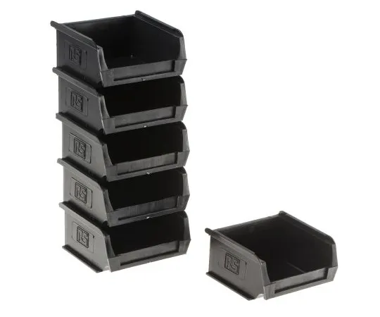 63-5174-33　RS Black Plastic Stackable Storage Bin, 50mm x 100mm x 90mm　909-6902