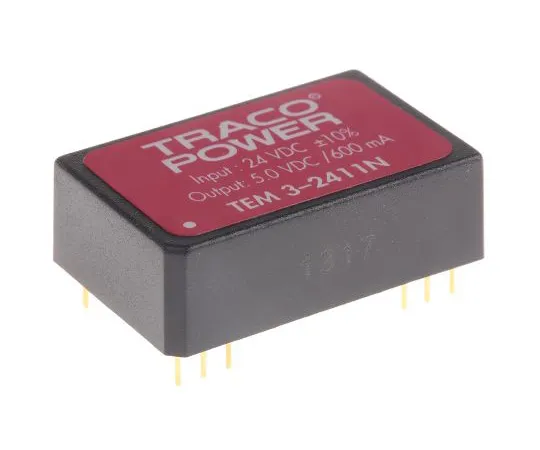 63-5102-48　TRACOPOWER TEM 3N 3W Isolated DC-DC Converter Through Hole, Voltage in 21.6 → 26.4 V dc, Voltage out 5V dc　TEM 3-2411N