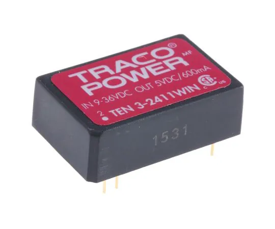 63-5115-80　TRACOPOWER TEN 3WIN 3W Isolated DC-DC Converter Through Hole, Voltage in 9 → 36 V dc, Voltage out 5V dc　TEN 3-2411WIN