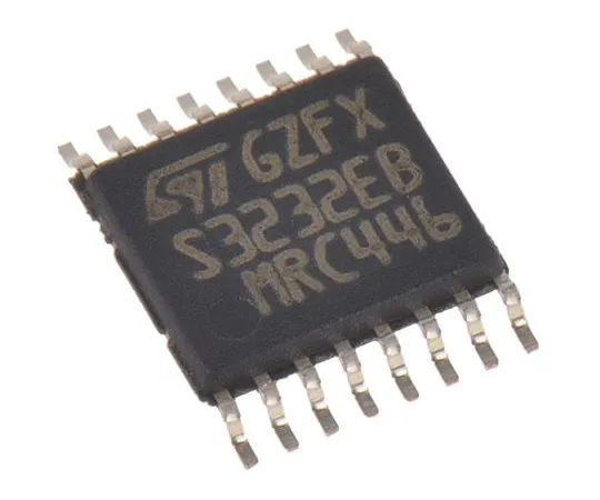 63-5123-06　STMicroelectronics ST3232EBTR, Line Transceiver, RS-232 2-TX 2-RX, 3.3 V, 5 V, 16-Pin TSSOP　ST3232EBTR