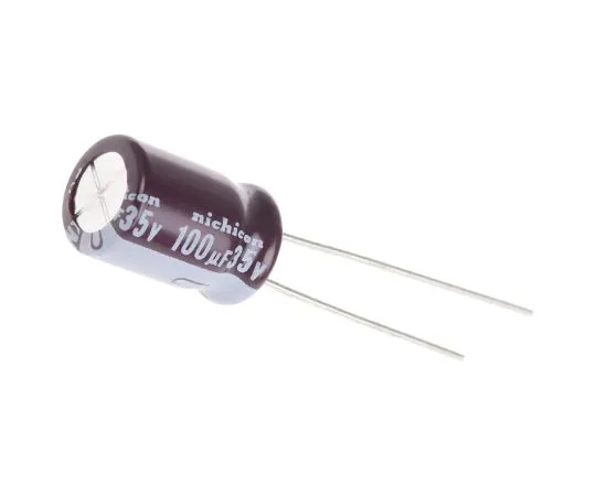 63-5042-70　Nichicon 100μF 35V dc Aluminium Electrolytic Capacitor, Through Hole 8 (Dia.) x 11.5mm +105°C 8mm 3.5mm　UPV1V101MGD