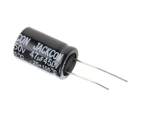 63-4998-96　RS PRO 47μF 450V dc Aluminium Electrolytic Capacitor, Through Hole 16 (Dia.) x 26mm +105°C 16mm 7.5mm 26mm　711-2141