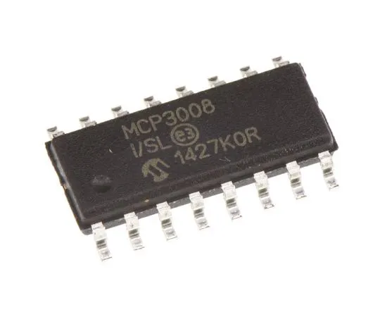 63-5039-99　Microchip MCP3008-I/SL, 10-bit Serial ADC Pseudo Differential, Single Ended Input, 16-Pin SOIC　MCP3008-I/SL
