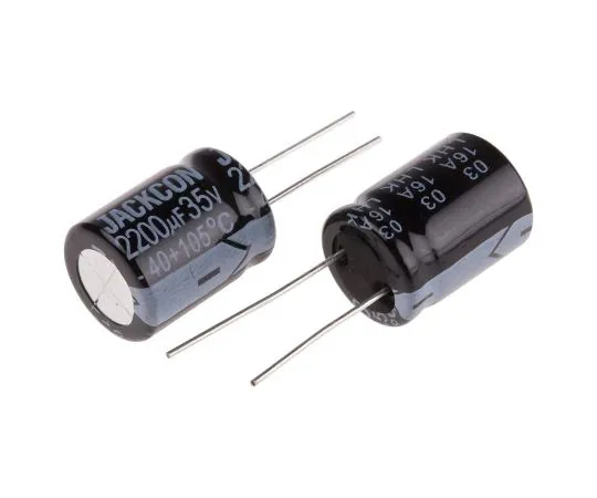 63-4998-33　RS PRO 2200μF 35V dc Aluminium Electrolytic Capacitor, Through Hole 16 (Dia.) x 21mm +105°C 16mm 7.5mm 21mm　711-1340