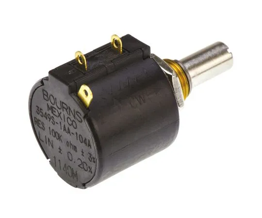 63-4971-22　Bourns 1 Gang 10 Turn Rotary Wirewound Potentiometer with a 6.35 mm Dia. Shaft, 100kΩ, ±3%, 2W, Linear 3549S-1AA-104A　3549S-1AA-104A