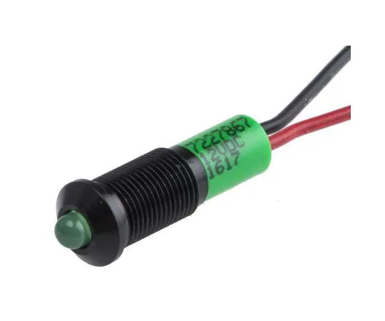 63-5022-48　RS PRO Green Indicator, 12 V dc, 6mm Mounting Hole Size, Lead Wires Termination, IP67　722-7867