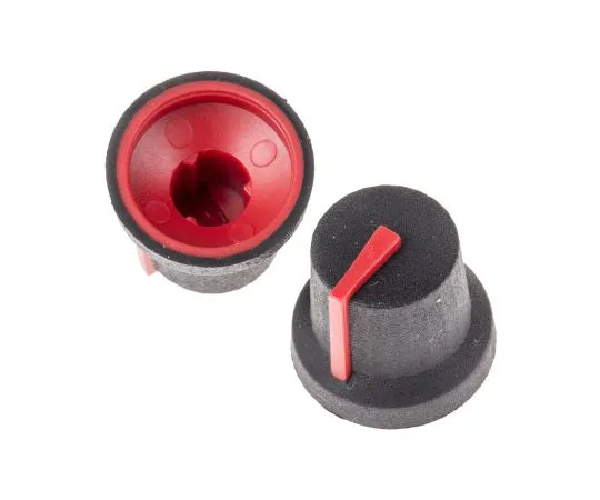 63-5092-22　RS Potentiometer Knob, Push-On Type, 16.8mm Knob Diameter, Black, Splined Shaft Type, 6mm Shaft　777-7340