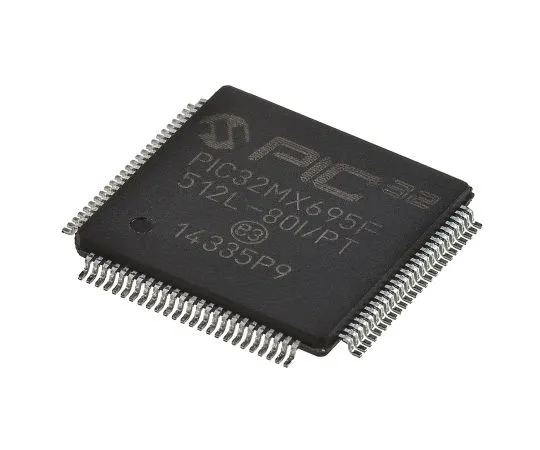 63-4986-32　Microchip, 32bit PIC Microcontroller, 80MHz, 12 kB, 512 kB Flash, 100-Pin TQFP　PIC32MX695F512L-80I/PT