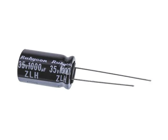 63-4985-15　Rubycon 1000μF 35V dc Aluminium Electrolytic Capacitor, Through Hole 12.5 (Dia.) x 20mm +105°C 12.5mm 5mm　35ZLH1000MEFC12.5X20