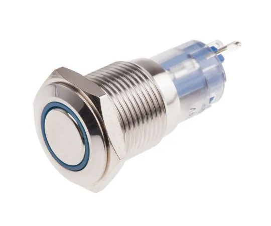 63-5125-46　RS PRO Single Pole Double Throw (SPDT) Latching Blue LED Push Button Switch, IP65, IP67, 16 (Dia.)mm, Panel Mount, 250V　811-8398