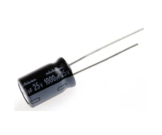 63-5043-11　Nichicon 1000μF 25V dc Aluminium Electrolytic Capacitor, Through Hole 10 (Dia.) x 16mm +105°C 10mm 5mm　UVY1E102MPD