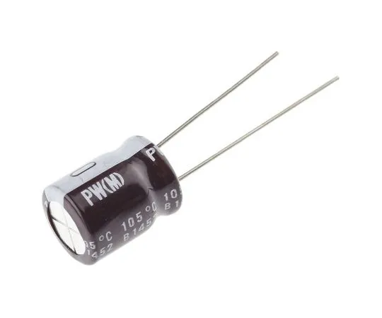 63-5008-47　Nichicon 100μF 63V dc Aluminium Electrolytic Capacitor, Through Hole 10 (Dia.) x 12.5mm +105°C 10mm 5mm　UPW1J101MPD