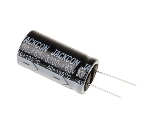 63-4998-65　RS PRO 3300μF 63V dc Aluminium Electrolytic Capacitor, Through Hole 22 (Dia.) x 42mm +105°C 22mm 10mm 42mm　711-1659