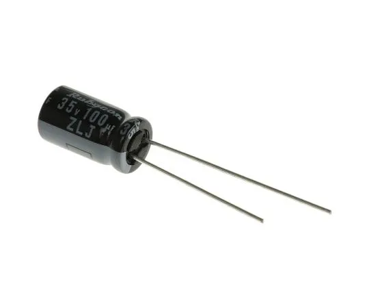 63-5027-65　Rubycon 100μF 35V dc Aluminium Electrolytic Capacitor, Through Hole 6.3 (Dia.) x 11mm +105°C 6.3mm 2.5mm　35ZLJ100M6.3X11