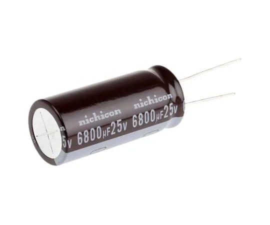 63-5007-92　Nichicon 6800μF 25V dc Aluminium Electrolytic Capacitor, Through Hole 18 (Dia.) x 40mm +105°C 18mm 7.5mm　UPW1E682MHD