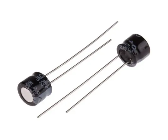 63-4987-37　RS PRO 220μF 6.3V dc Aluminium Electrolytic Capacitor, Through Hole 6 (Dia.) x 5mm +105°C 6mm 2.5mm 5mm　706-0589
