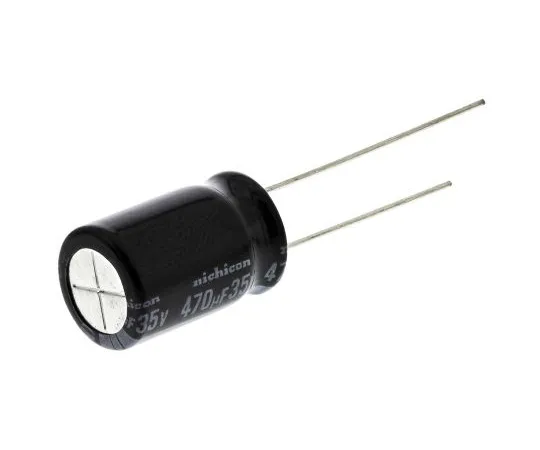 63-5043-18　Nichicon 470μF 35V dc Aluminium Electrolytic Capacitor, Through Hole 10 (Dia.) x 16mm +105°C 10mm 5mm　UVY1V471MPD