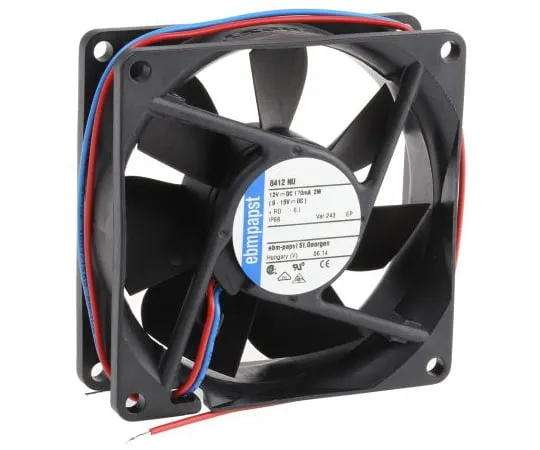 63-5091-68　ebm-papst 8400N Series Axial Fan, 80 x 80 x 25.4mm, 69m³/h, 2W, 12 V dc, IP68　8412NU