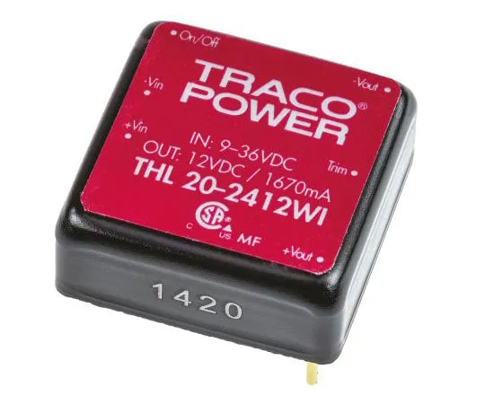 63-5034-63　TRACOPOWER THL 20WI 20W Isolated DC-DC Converter Through Hole, Voltage in 9 → 36 V dc, Voltage out 12V dc　THL 20-2412WI