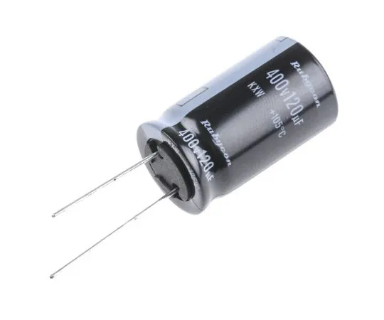 63-4986-38　Rubycon 120μF 400V dc Aluminium Electrolytic Capacitor, Through Hole 18 (Dia.) x 30mm +105°C 18mm 7.5mm　400KXW120MEFC18X30