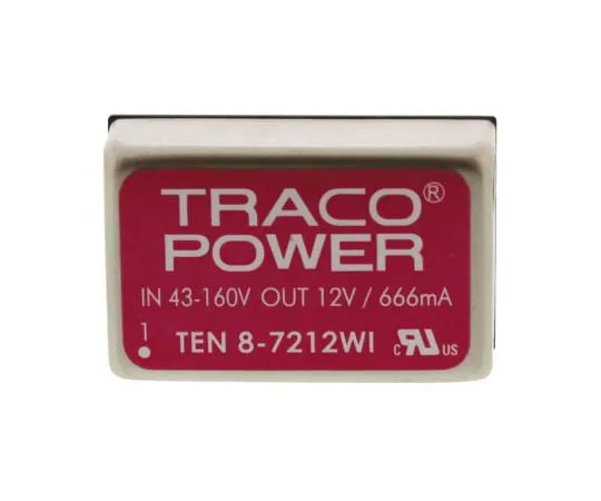63-5034-61　TRACOPOWER TEN 8WI 8W Isolated DC-DC Converter Through Hole, Voltage in 43 → 160 V dc, Voltage out 12V dc　TEN 8-7212WI