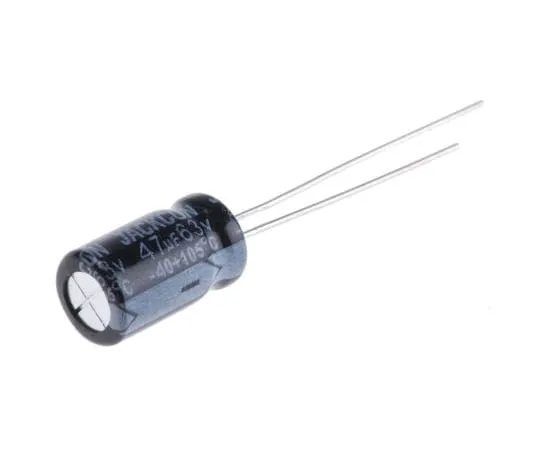 63-4998-58　RS PRO 47μF 63V dc Aluminium Electrolytic Capacitor, Through Hole 8 (Dia.) x 11mm +105°C 8mm 3.5mm 11mm　711-1586